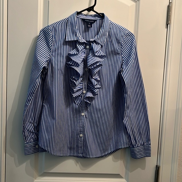 Ralph Lauren Striped Ruffled Front Blouse - Picture 1 of 6